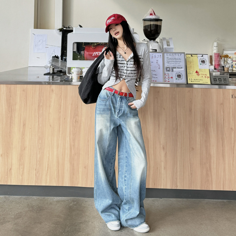 American retro scimitar jeans for women in spring and autumn new design style banana pants loose wide-leg pants