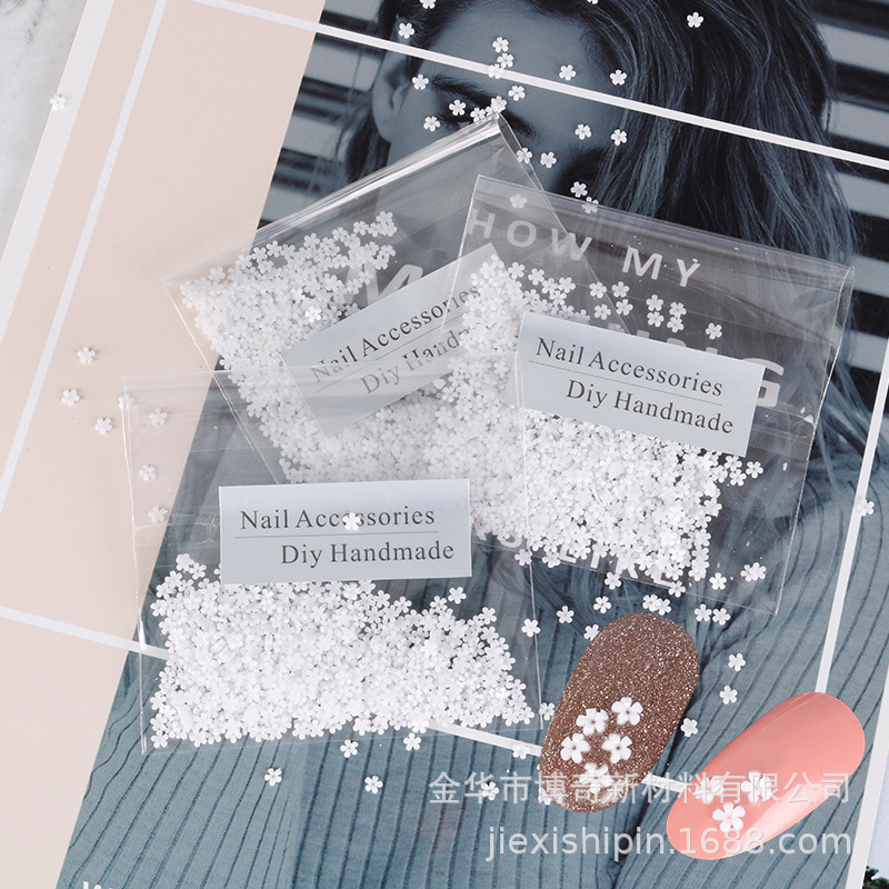 New nail jewelry drill mini white five petal flower nail embellishment material bag cute small flower resin drill