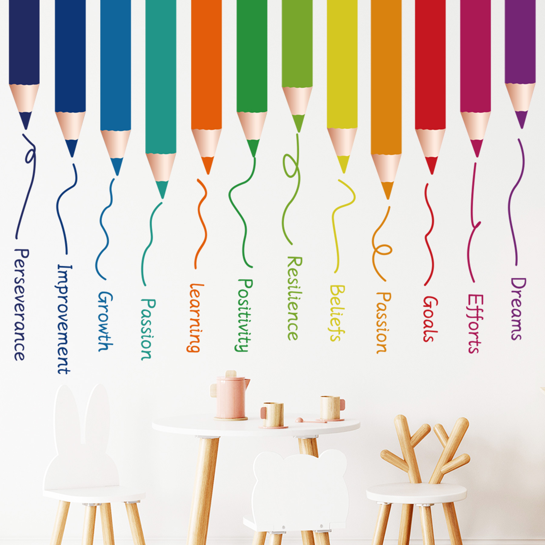 彩色铅笔箴言家居墙贴客厅书房儿童房背景装饰跨境可移除 MUP2060