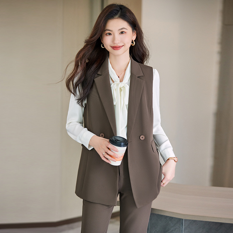 brown Sleeveless Suit Vest Women's Suit Autumn 2023 New Formal Occasion Commuter Professional Vest Formal Suit