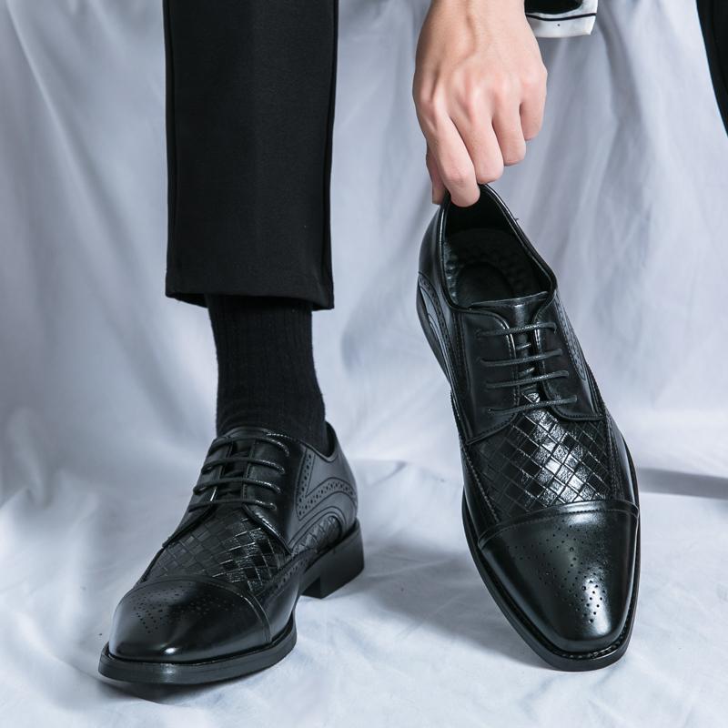 4748 zapatos de cuero transfronterizos de hombre, cordones de zapatos de hombre, tallado, tejido, vestido formal de negocios, zapatos de boda image 5