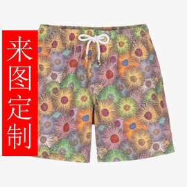 儿童女童男通短裤印花冲浪服防晒UV泳帽泳衣泳裤沙滩裤工厂