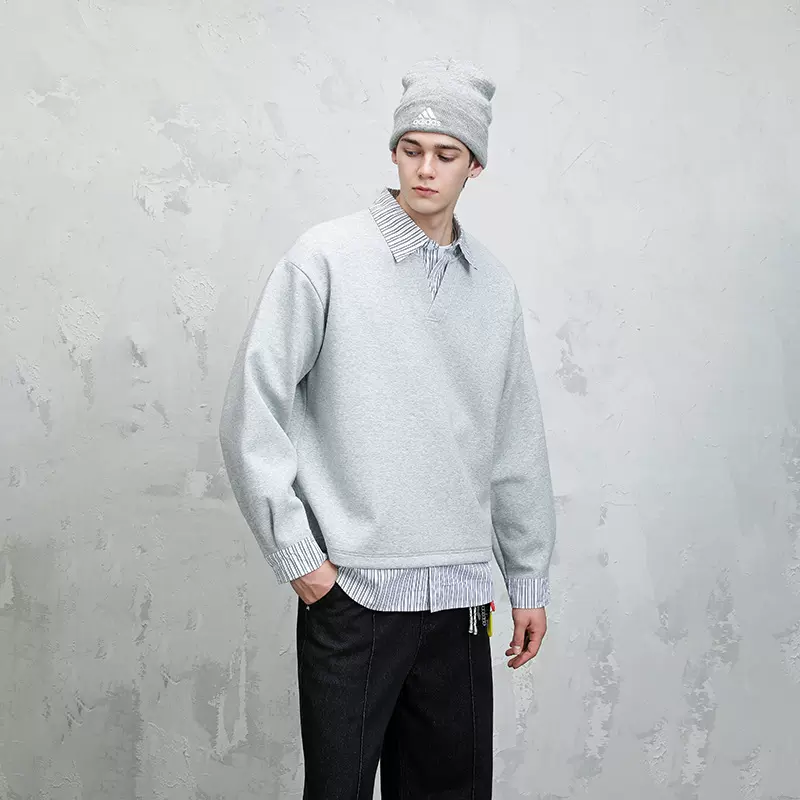 OOTD跨境百搭春秋设计感假两件条纹都市运动休闲高街美式潮牌卫衣