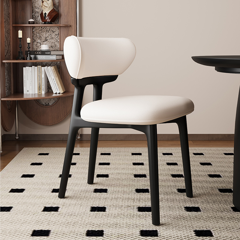 Silla de comedor de madera maciza nórdica, restaurante doméstico, silla trasera de cuero de microfibra, tela de lino y algodón, mesa y silla de comedor de hotel de alta gama