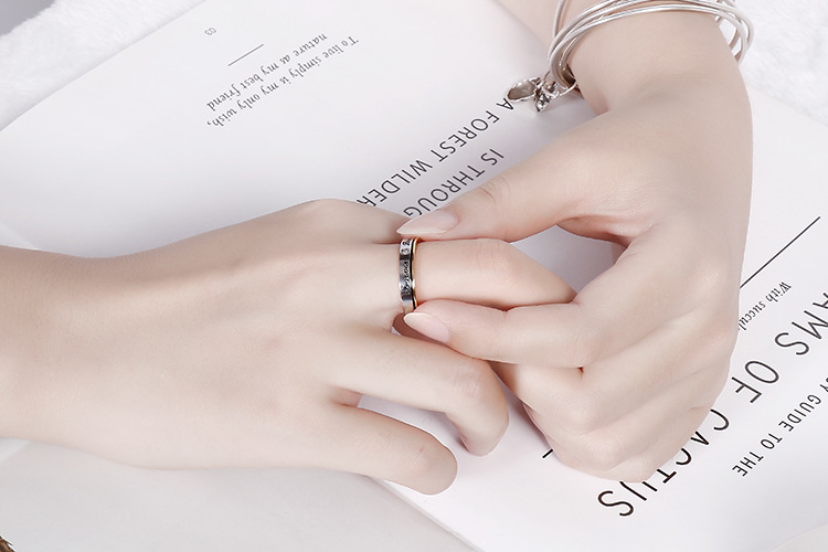 Foreign Trade Titanium Steel 18k Real Gold Fashion English Eternal Love Zircon Couple Ring display picture 13