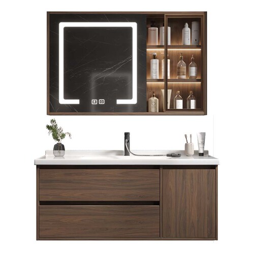 New Chinese-style bathroom cabinet and sink combo, walnut color ceramic integrated sink, one-piece Chinese-style toilet bathroom cabinet