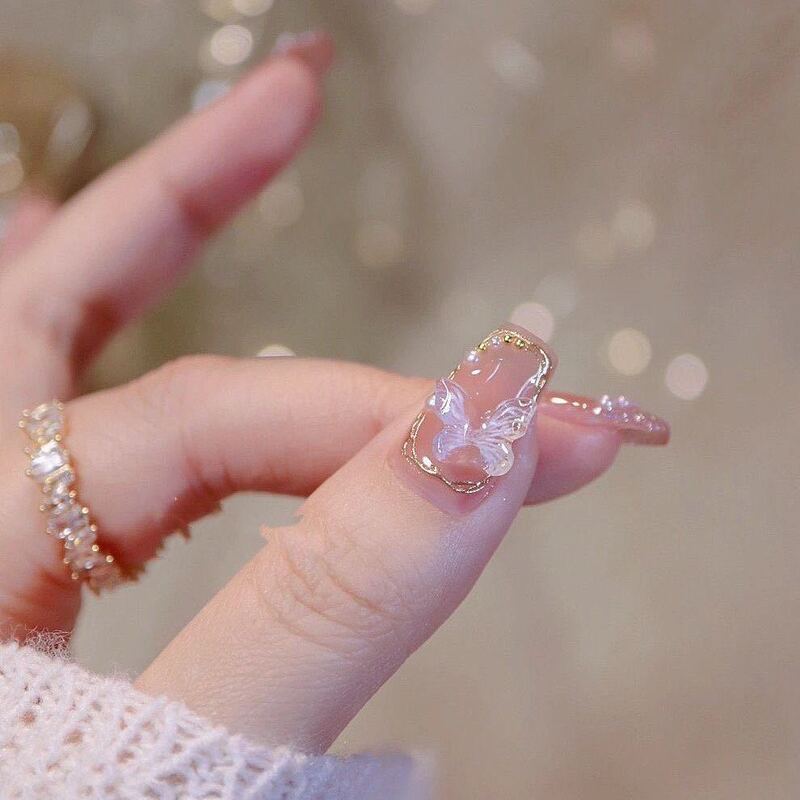 Pure manual phototherapy wearing armor naked through butterfly wearing armor wholesale finished product reusable nail patch detachable