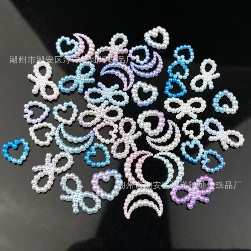 Abs Imitation Pearl Mermaid Gradient Colorful Five-Pointed Star Heart Moon Bow Makeup Nail Patch Decoration