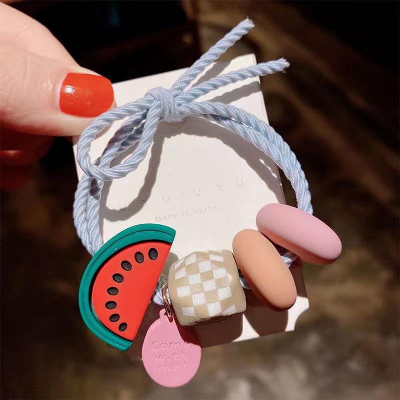 Elástico joyas de cabello de moda con frijoles frescos M anillo de cereza cuerda de cabello al por mayor de la banda de goma cabeza de 100 bolas de cabello rojo una variedad de alta elástica