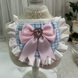 Собака розовый синий клетчатый милый шарф нагрудник кошачий питомец