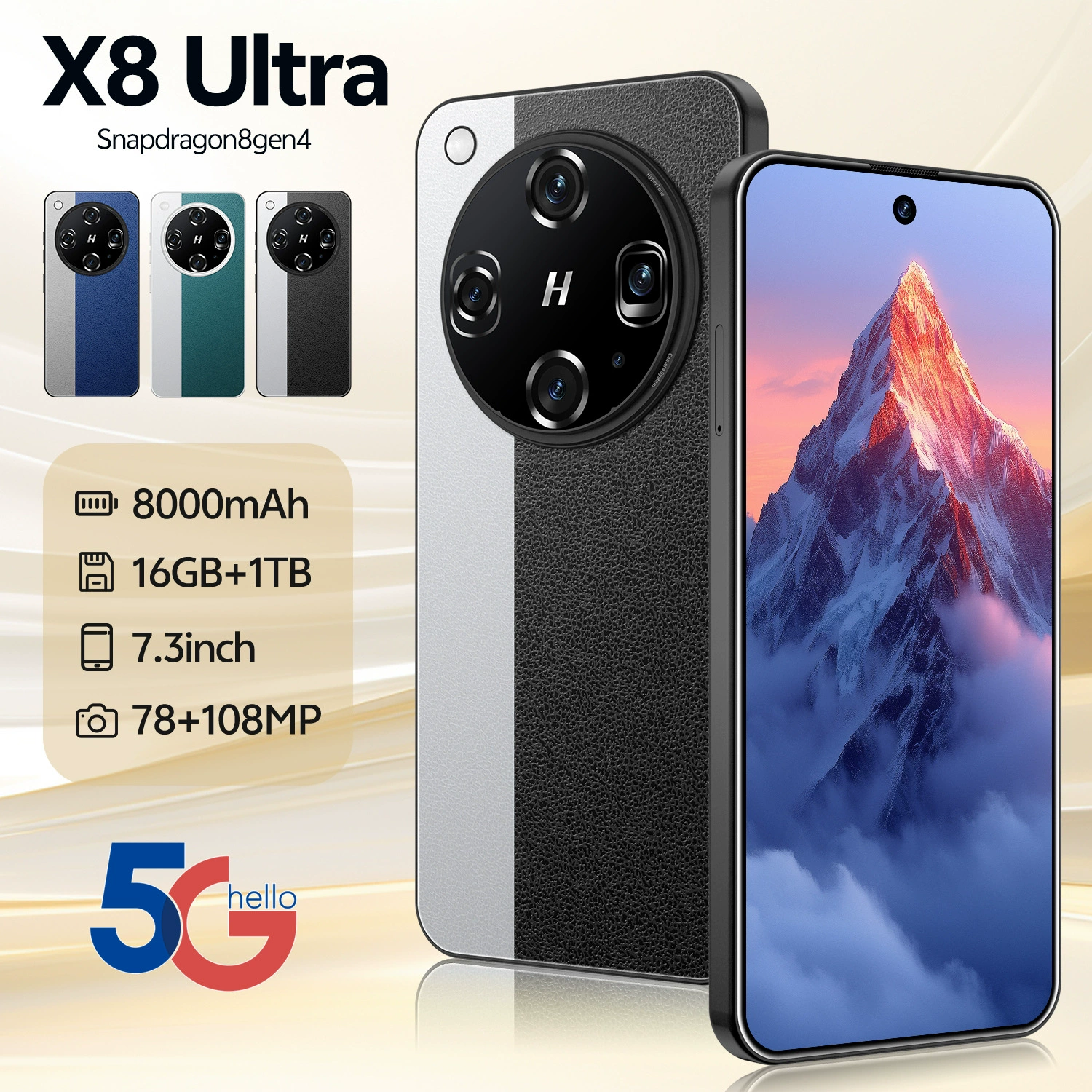 Smartphone, x8, Android, 7.3 inch, wide screen, full screen display