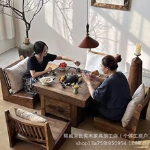 老榆木茶桌家用实木煮茶休闲火锅餐桌露营野餐喝茶多功能烧烤桌