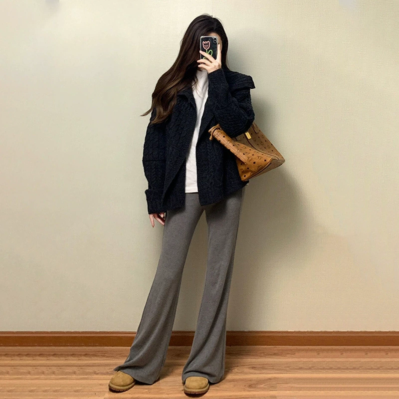 Корейский свитер с отворотом на плече куртка женская осень-зима новый большой размер толстый мм вязаный кардиган ленивый стиль дикий топ