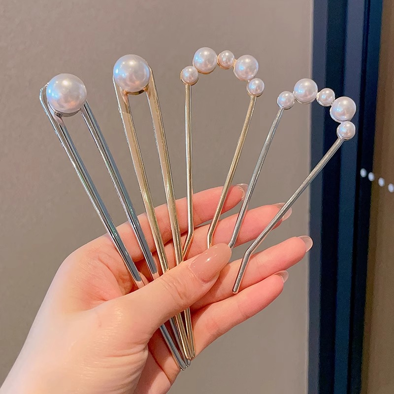 Horquilla de cabello en forma de U de perla de alta calidad horquilla de cabello en la parte posterior de la cabeza femenina horquilla de aleación tocado nuevo peine de horquilla chino