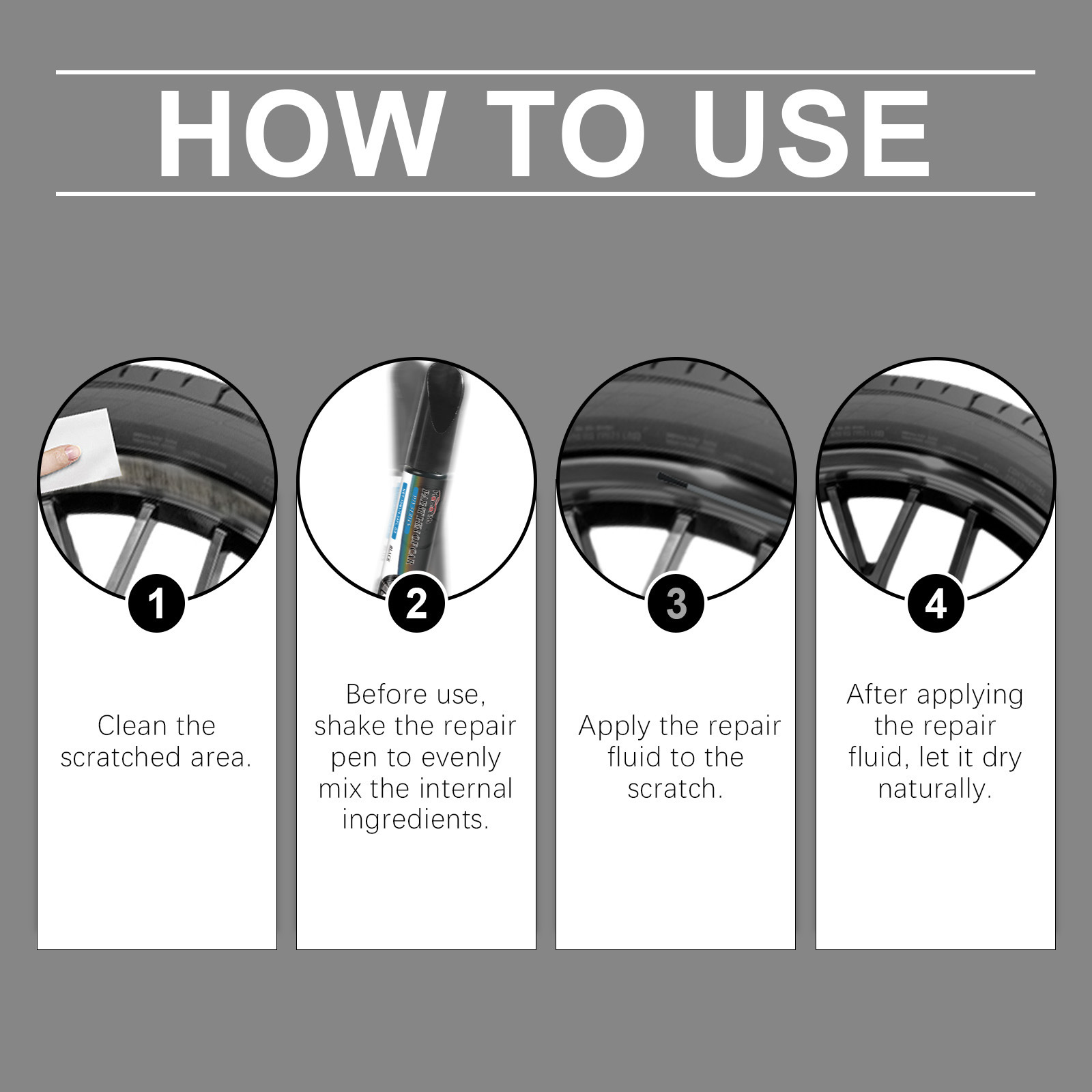 Cross-Border Homonth Black Car Wheel Scratch Repair Pen Paint Scratch Removal and Repair Touch-Up Pen