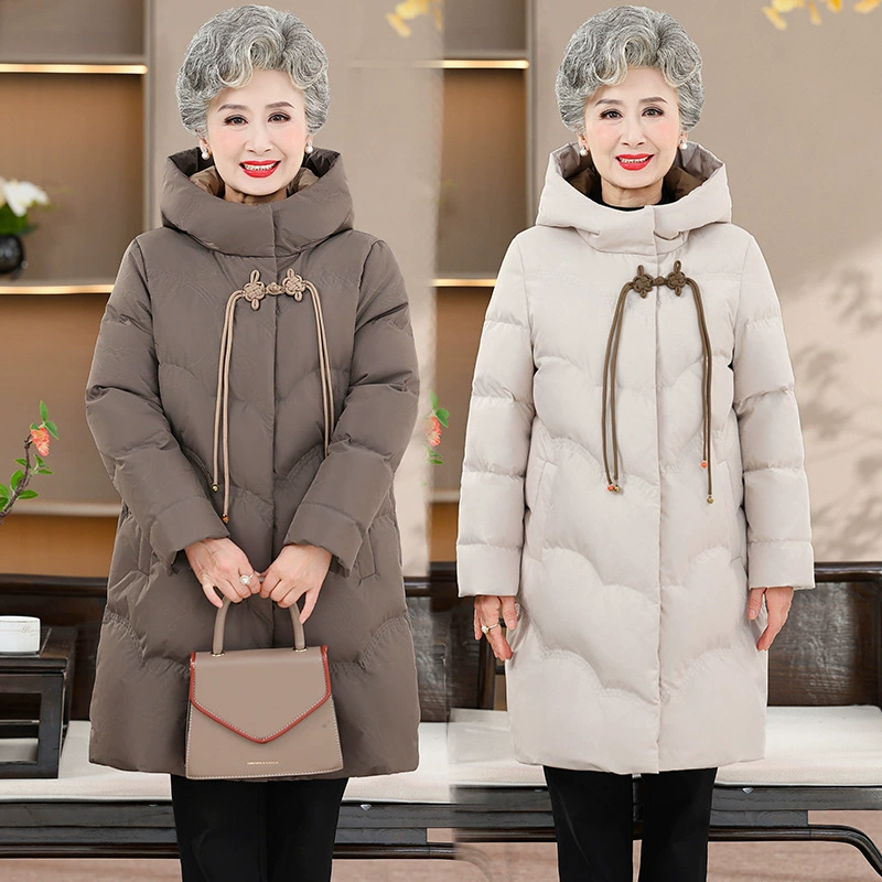 Пуховик женский средний длинный 2024 Осень и зима толстый толстый плюс размер мода пожилая мама пуховик женский с капюшоном