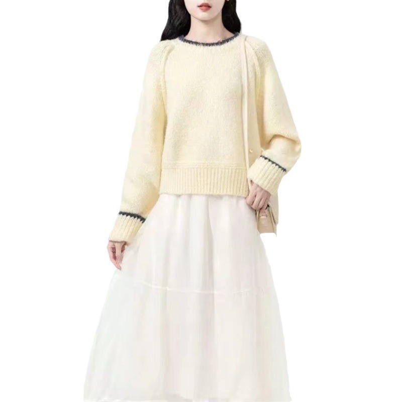 短款灰色毛衣女秋冬2025新款慵懒风加厚圆领内搭针织衫小个子上衣|undefined
