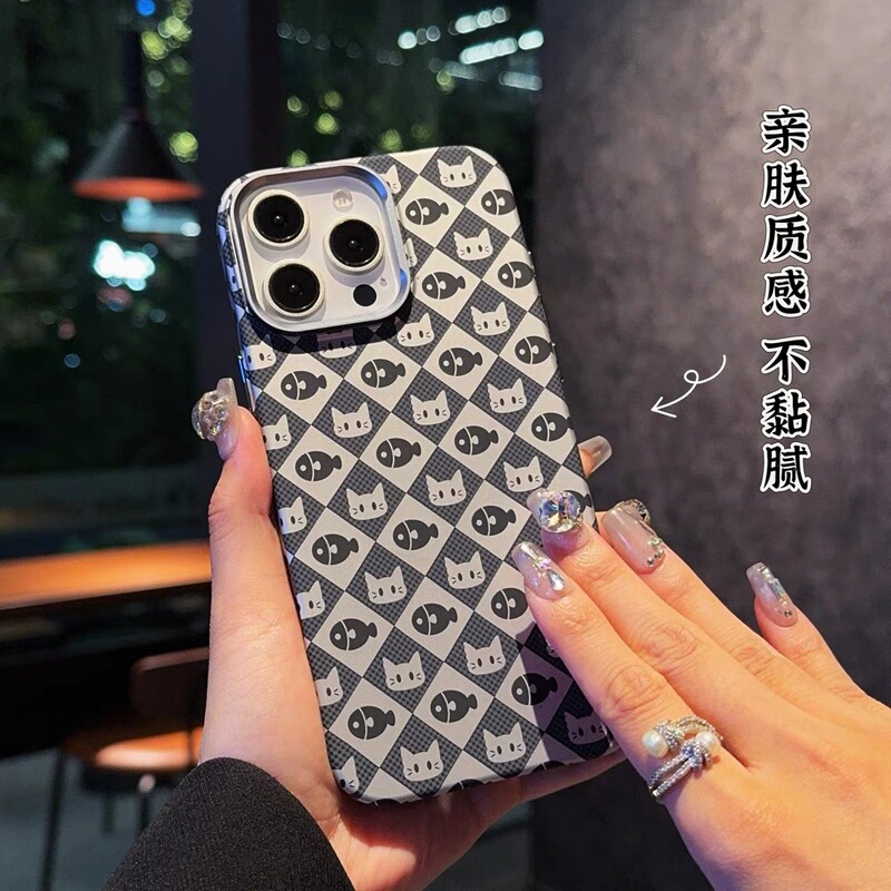 iPhone17promax用ケース、猫と魚のデザイン、マグネット式、Apple16対応、超薄型、つや消しPC素材、全面保護カバー|undefined