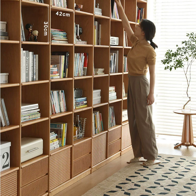 Скандинавская напольная книжная полка из цельного дерева Комбинированный книжный шкаф из японского вишневого дерева современный минималистский полностенный книжный шкаф из черного ореха