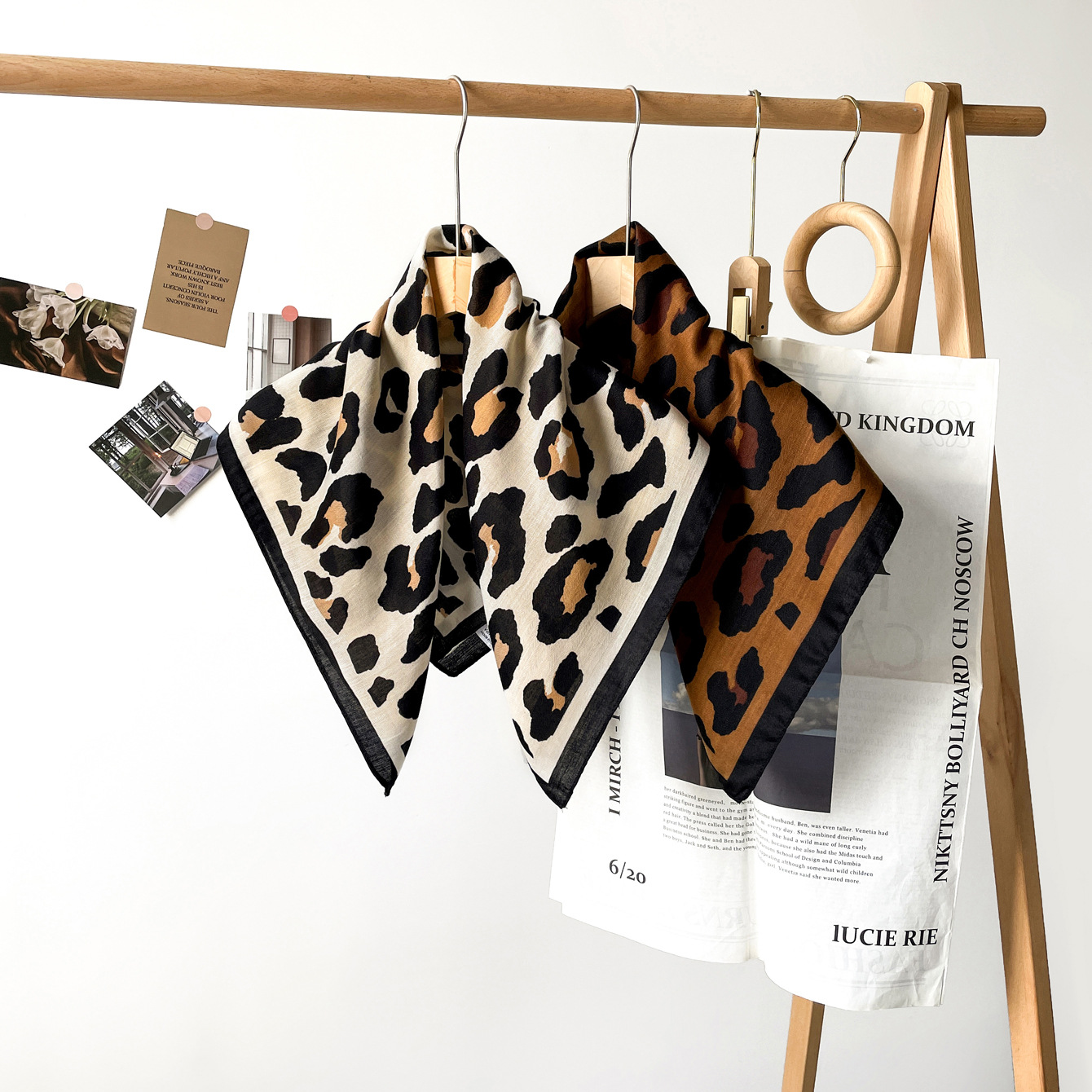 Leopard Print Herringbone Cotton Mini Square Scarf For Women_voghion.com