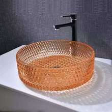 厂家批发酒店卫浴洗手盆清光透明压铸工艺艺术玻璃圆柱台上盆卫浴