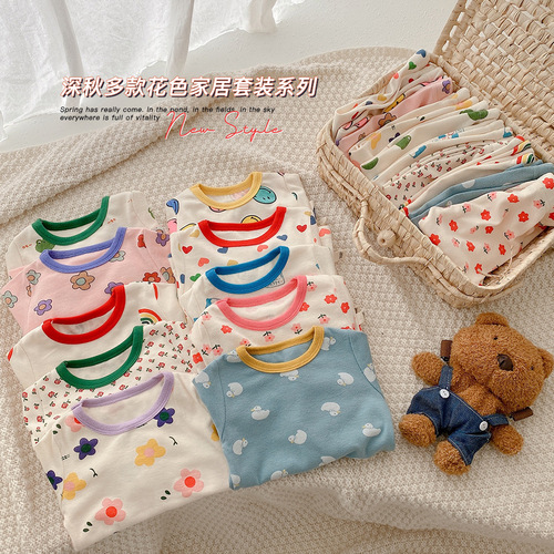 Children's wool stretch pajamas, baby spring clothes and spring pants, 0-6 years old boys' spring clothes, home clothes, girls' underwear sets