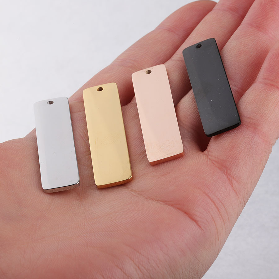 Pendant Classification 1 Piece 40 * 10mm Hole 1~1.9mm 304 Stainless Steel Customization Laser Engraving Solid Color Rectangle Pendant Pendant