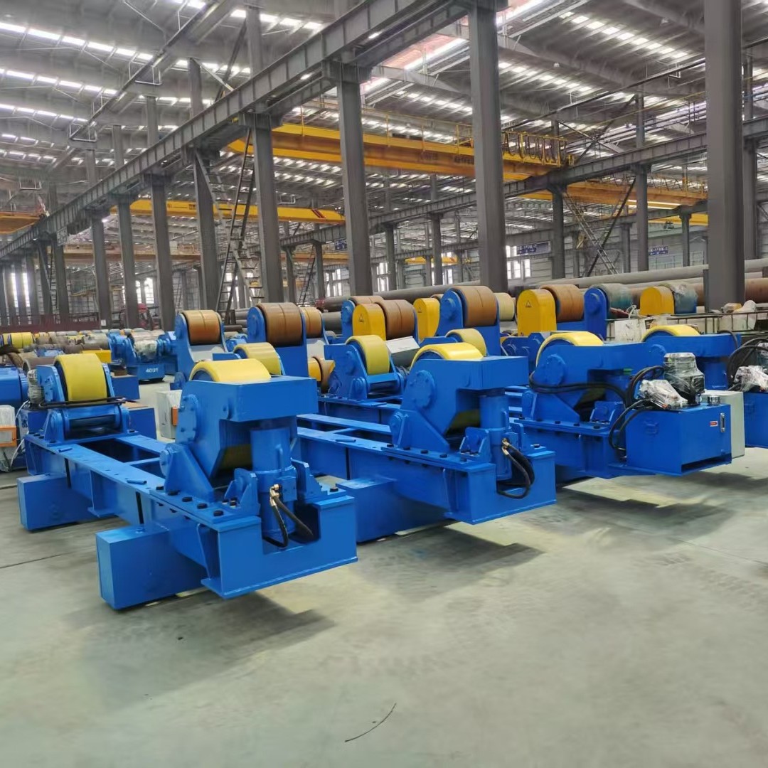 液压组队机100吨聚氨酯胶轮风电塔筒专用滚轮架组队拼装