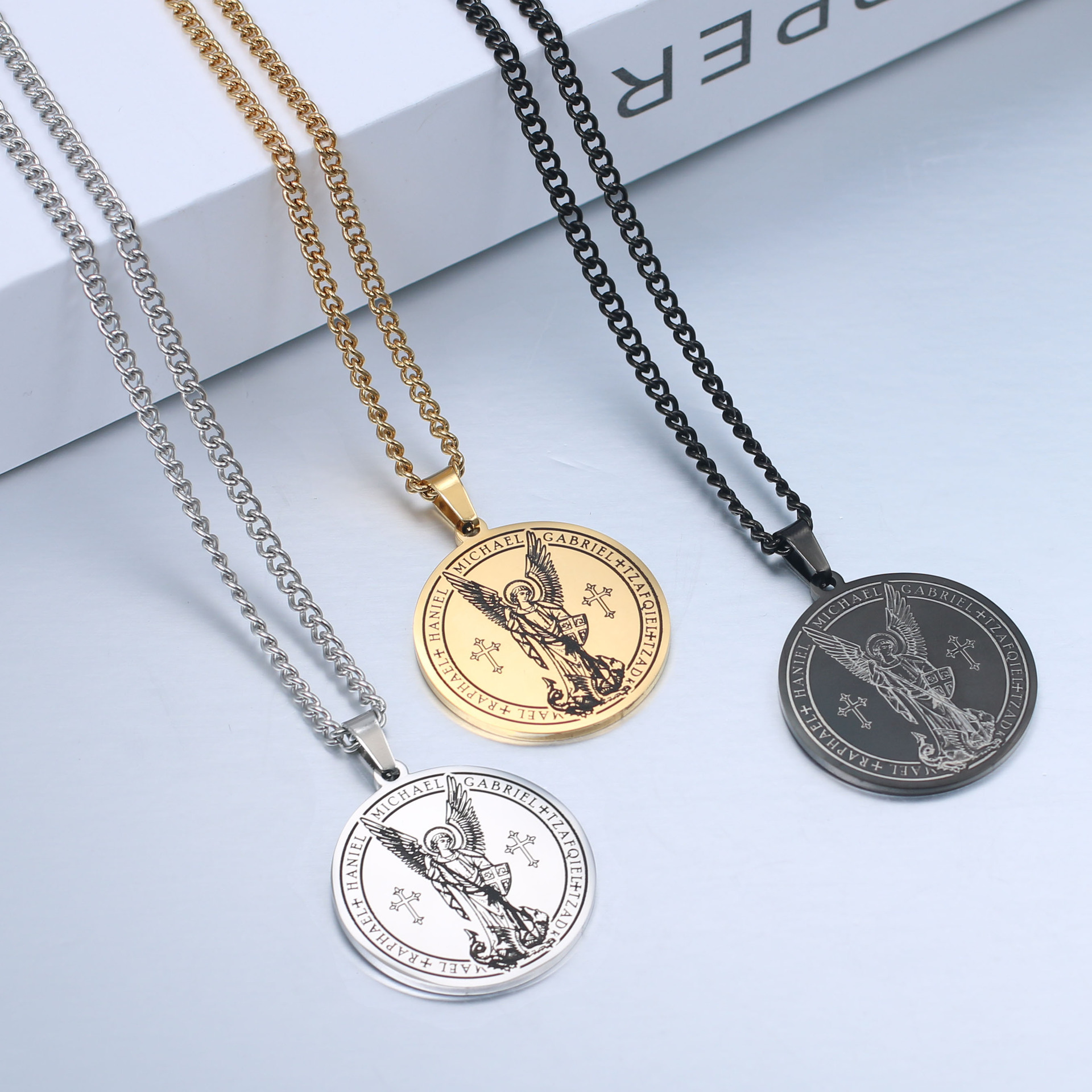 curb chain Chain Type 1 Piece Quantity Hip-hop Angel Stainless Steel Plating Men's Pendant Necklace