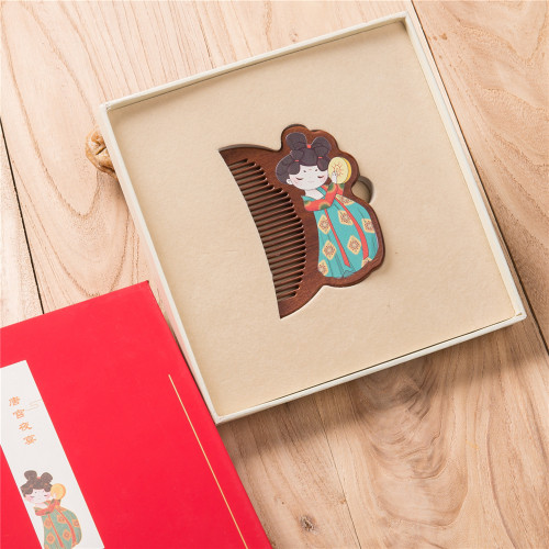 Chinese style wooden mirror comb high-end pull-out gift box wholesale national trend cultural and creative handheld makeup portable gift