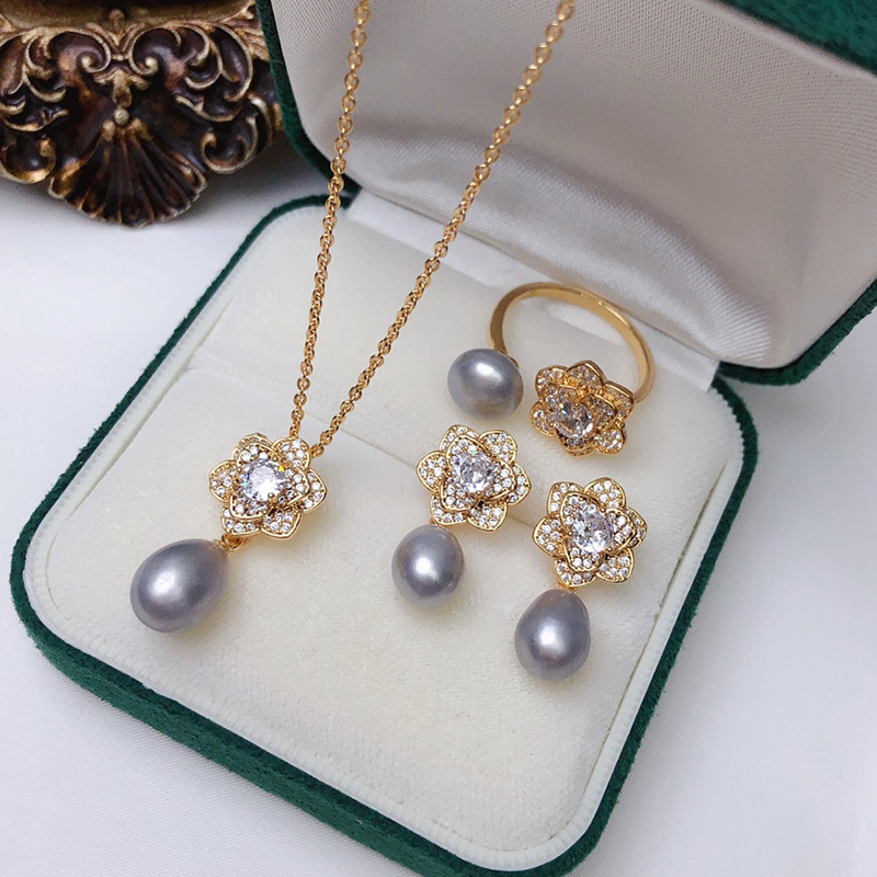 Flower Pattern Women's Gender Simple Style Flower Copper Inlay Zircon Jewelry Set