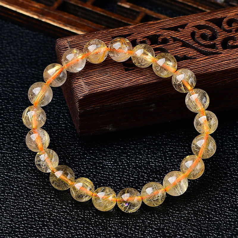 巴西天然黄发晶单圈手链金钛晶黄水晶男女款手串饰品配饰