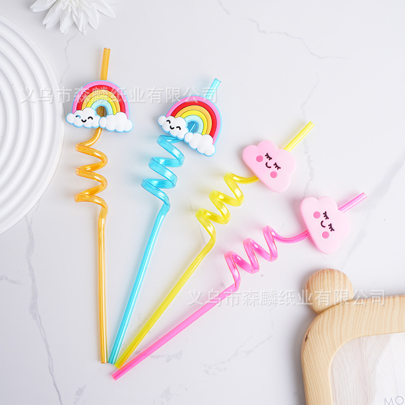 Transfronterizo Amazon dibujos animados forma paja creativa fiesta de cumpleaños decoración espiral curvado arte paja al por mayor