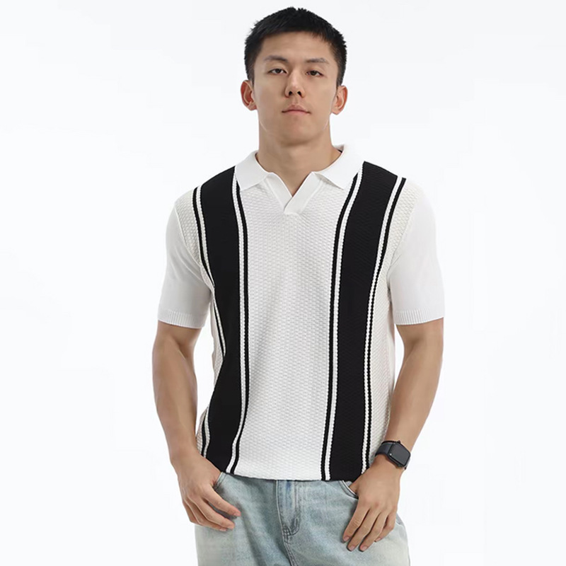 Polo camiseta de punto camiseta de manga corta camiseta hombre cuello V gaviota cuello rayas piña vieja fábrica de viento de verano al por mayor