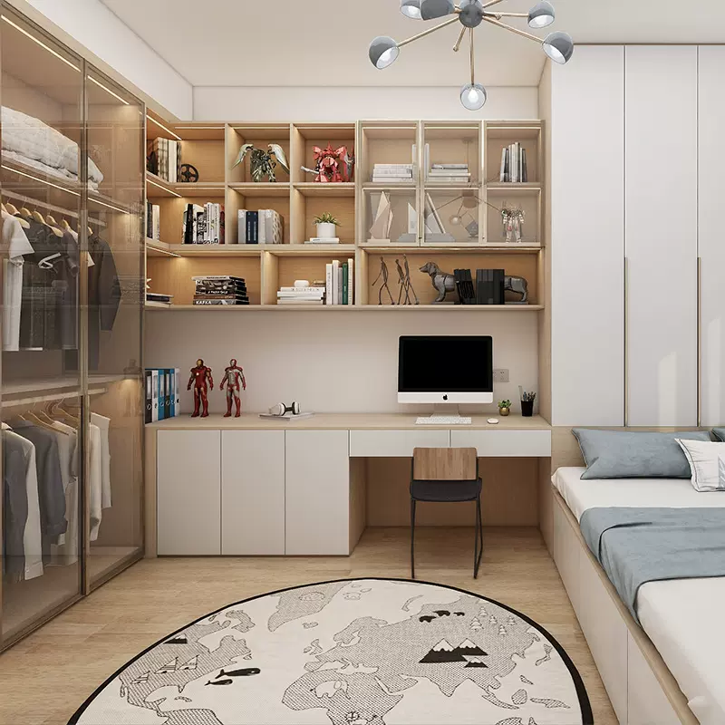 工厂卧室衣柜肤感橱柜一门到顶开放式衣帽间板式家具极简定制环保