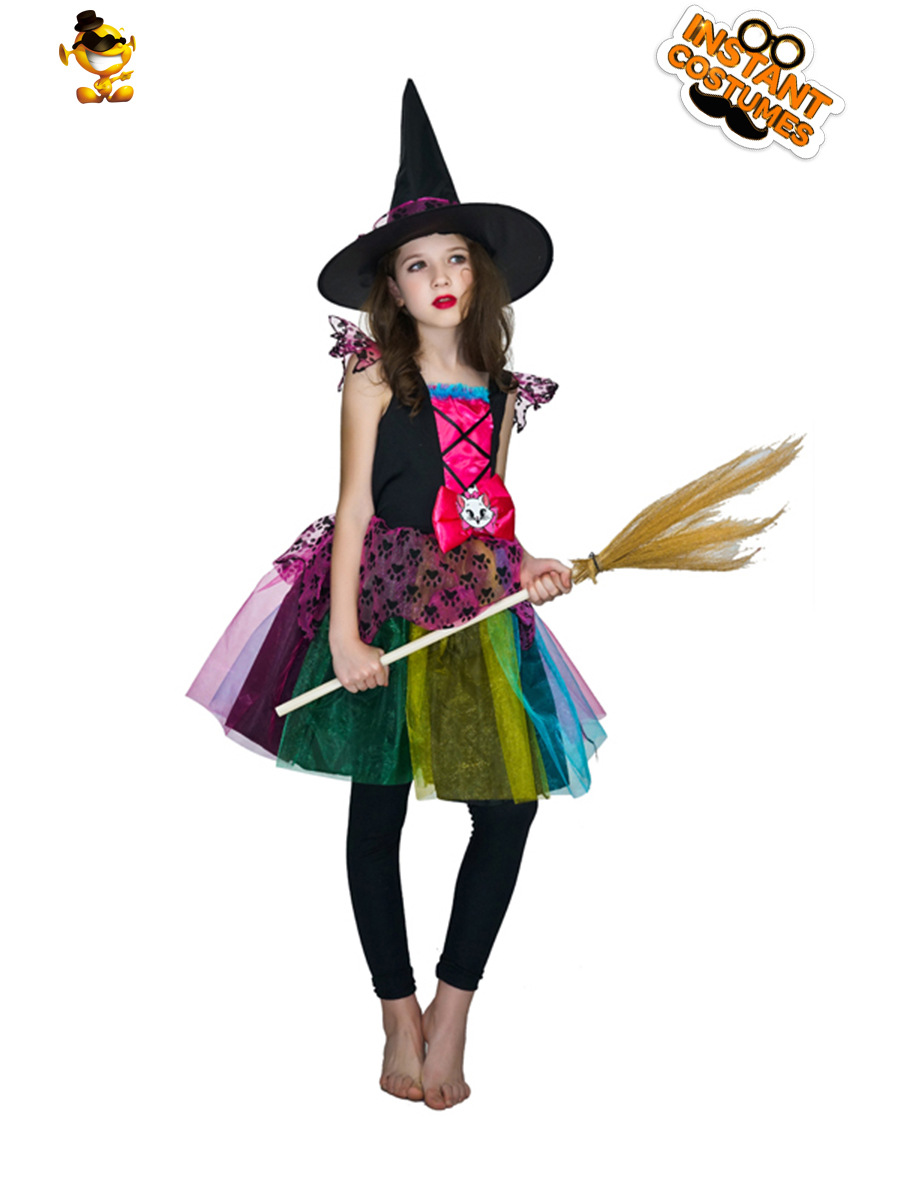 Niños colorido pequeño vestido de bruja transfronterizo suministro mascarada Cosplay traje de escenario image 5