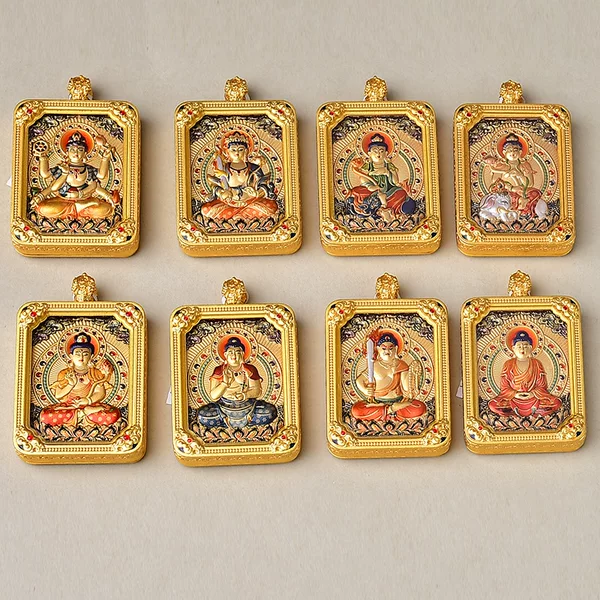 Wutai Mountain New Thangka Five Elders Square Small Eight Guardian Deities Pendant Buddha Amulet Necklace Double-Sided Three-Dimensional