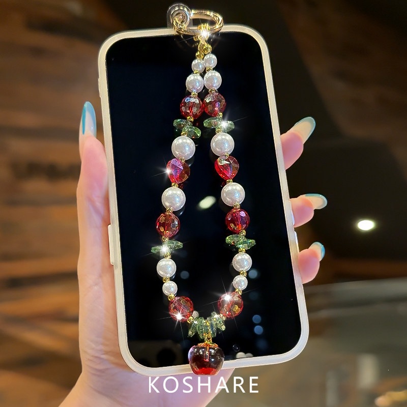 Manzana roja de verano fresca cadena de teléfono móvil ligera de lujo nicho de alto nivel bolso de cristal colgante colgante colgante de mano colgante mujer