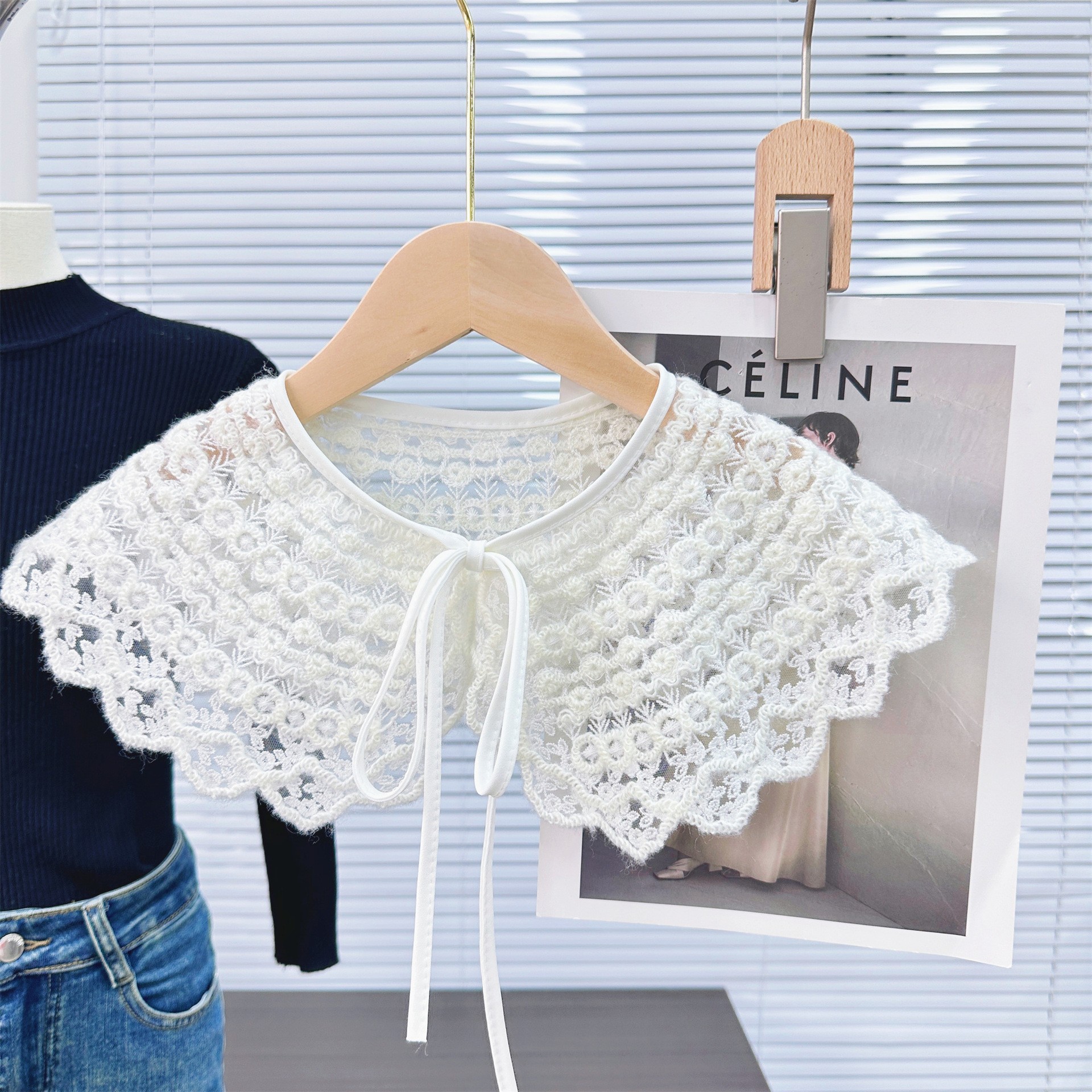 bordado de computadora doble borde negro falso cuello primavera y verano ropa infantil falda cuello camiseta suéter accesorios de decoración
