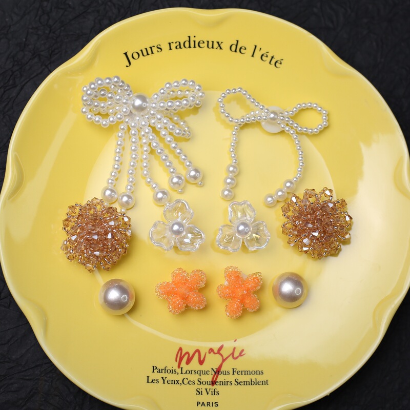 Ins Earrings Imitation Pearl Sugar Beads Bow DIY Phone Case Stickers Keychain Accessories Clog Shoe Accessories Wholesale