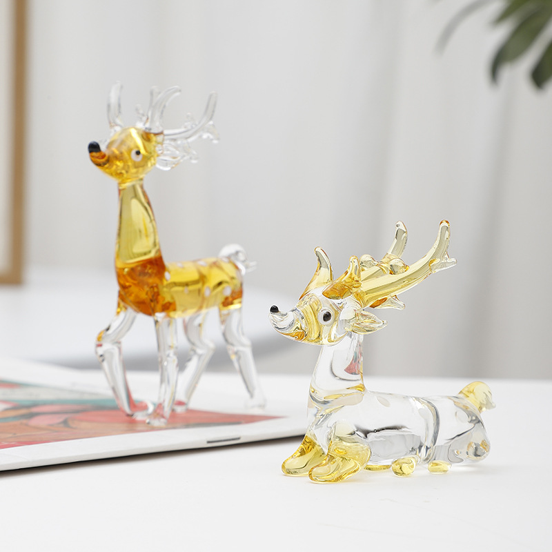 新款彩色玻璃小鹿摆件简约风格圣诞装饰鹿动物摆件跨境电商专供
