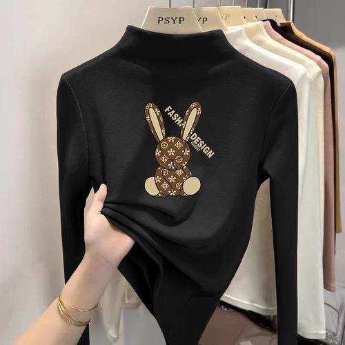 Children's Semi-High Collar Warm Fleece Long-Sleeve Top with Letter Print for Girls and Boys in Autumn and Winter