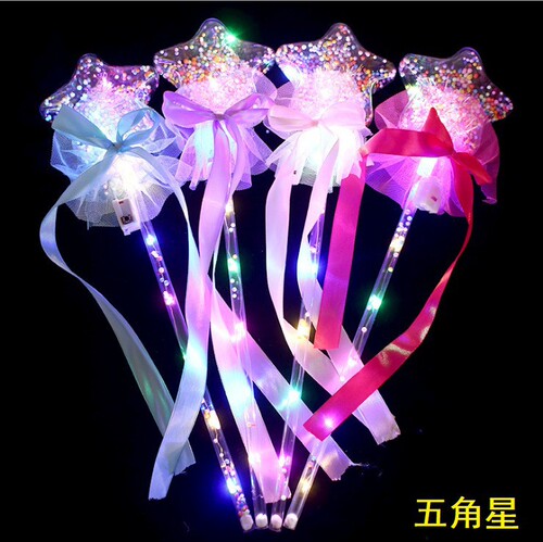 Luminous Magic Wand Rainbow Flash Fairy Wand Five-Pointed Star Pop Ball Love Starry Sky Ball Children's Toy Wholesale