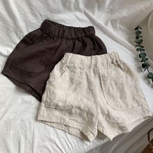GL-kids韩版夏季新品儿童亚麻大口袋休闲短裤 男女宝中性清凉透气