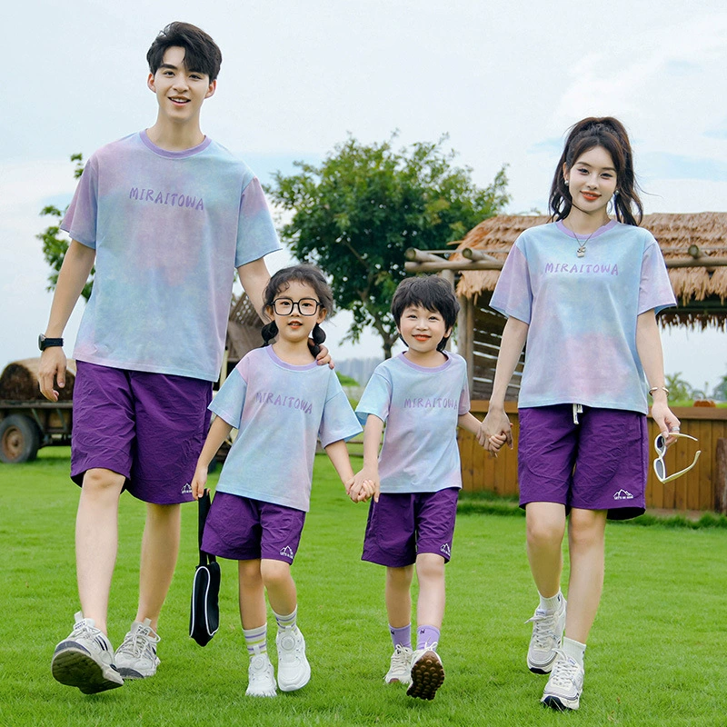 Горячая краска Tie-Dye T-свитер для родителей и детей, праздничный повседневный наряд, семейный набор из трех-четырех, футболка с коротким рукавом
