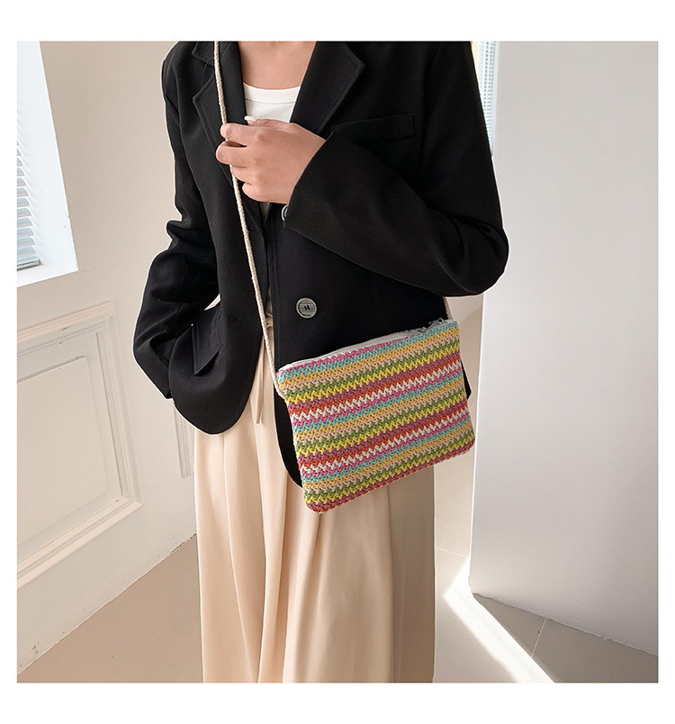 Women's Straw Stripe Basic Vintage Style Square Zipper Straw Bag display picture 4