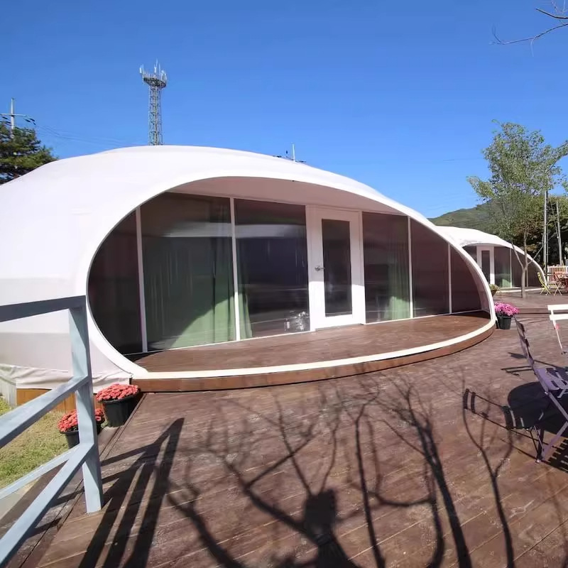 Características de diseño de tiendas de albergue residencial resorts escénicos paisaje choza cápsula espacial gota de agua portátil