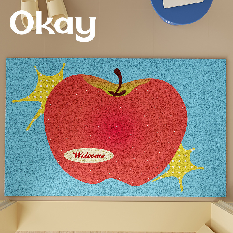 Okay Fresh Apple Silk Ring Floor Mat Home Door Household Cuttable PVC Dirt-Resistant Anti-Slip Dust Removal Foot Mat