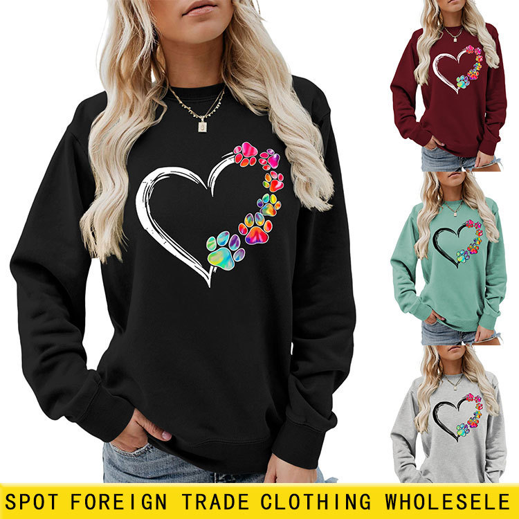 Amazon wish Valentine's Day European and American Autumn and Winter Women's Jacket Foreign Trade European and American Love Dog Print Colorful Printed Sweatshirt