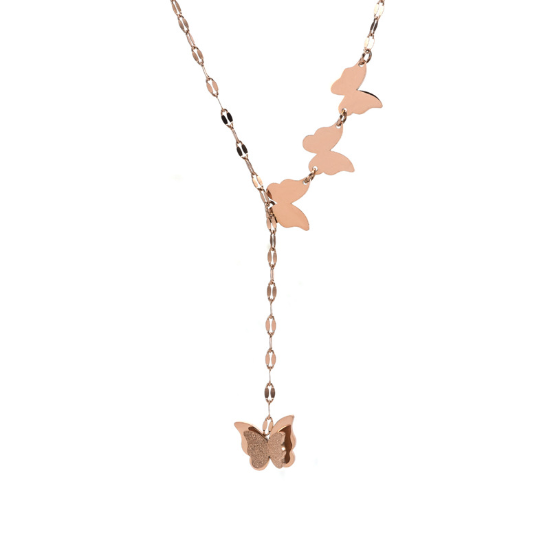 Daily Occasion 304 Stainless Steel Material Butterfly Pattern PVD Coated Real Gold Plated 18K Gold Butterfly Titanium Steel Sweet Simple Style Waterproof Non Tarnish Titanium Steel Pendant Necklace